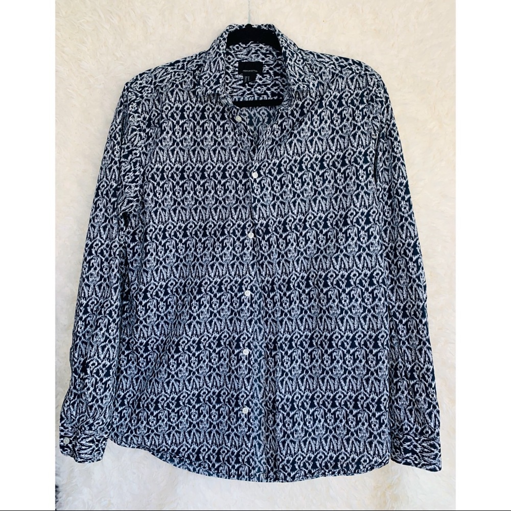Blue and white button up shirt! Great for wearing to work!